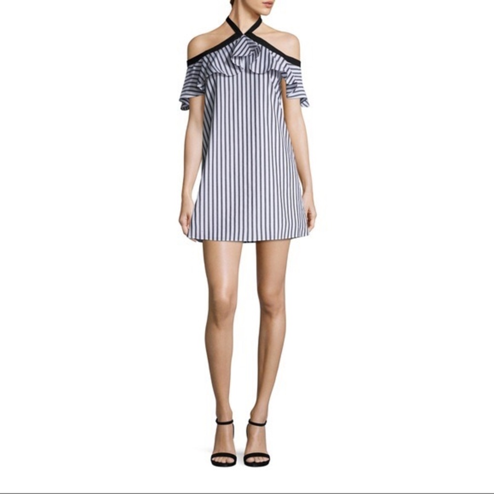 alice + olivia alexia off shoulder halter dress